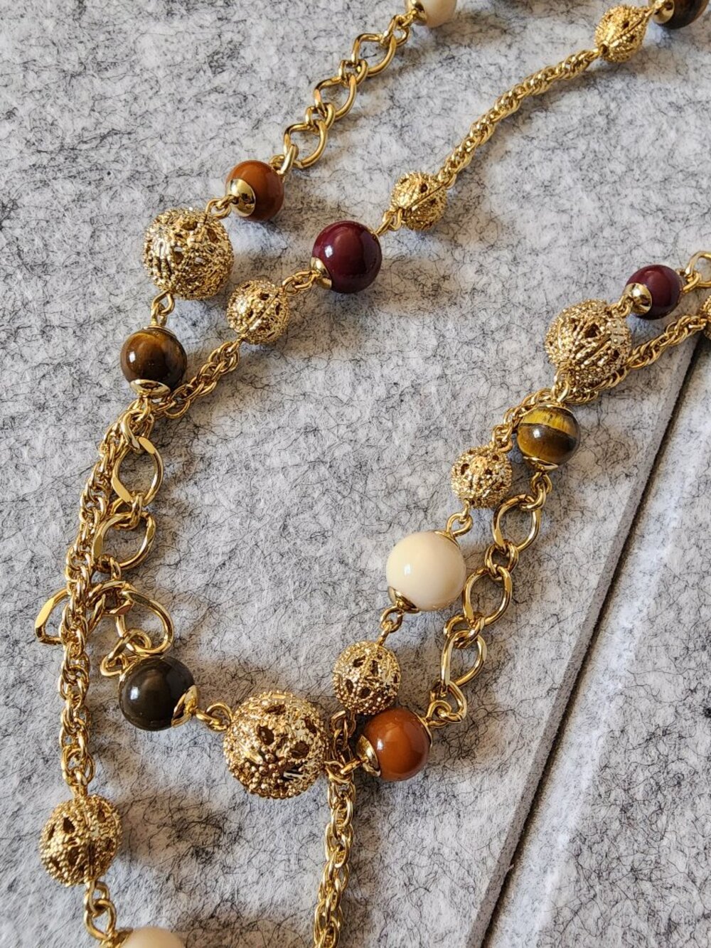 Talbots Gold Tone Multicolor Bead & Filigree Layered Necklace